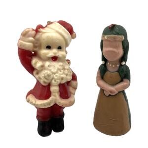 Lot of 2 Vintage Gurley Waving Santa Claus & Native American Christmas Candles